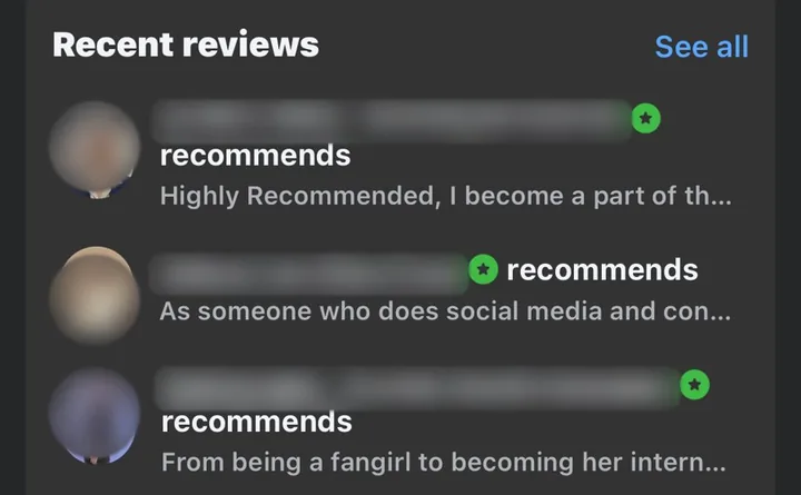 Recent reviews on Joanna's Facebook page